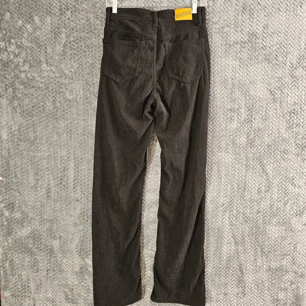 Women Black Corduroy High Waisted Straight‎ Leg Pants Size 6 M Shein - Picture 7 of 9